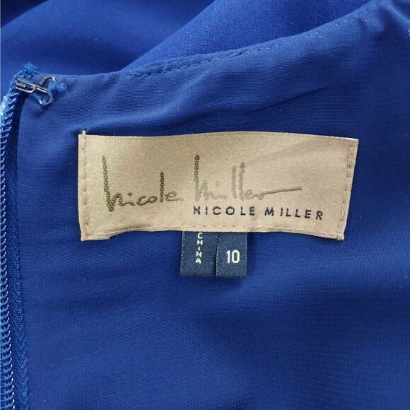 NWT@$420! NICOLE MILLER! LUXE SILK ROYAL BLUE & BLACK LACE INSET DRESS! SZ 10 - Picture 8 of 11